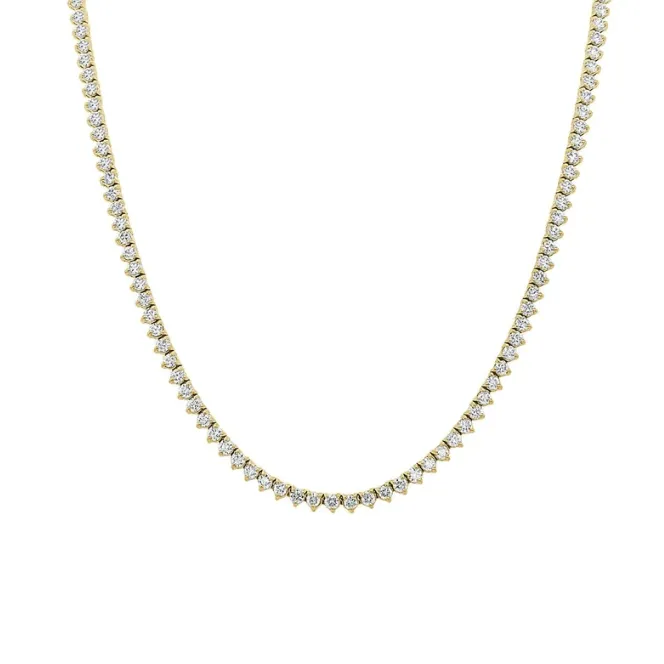 14K Gold and Diamond Tennis Necklace 3-Prong Setting