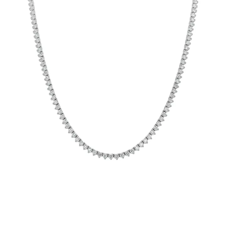 14K Gold and Diamond Tennis Necklace 3-Prong Setting