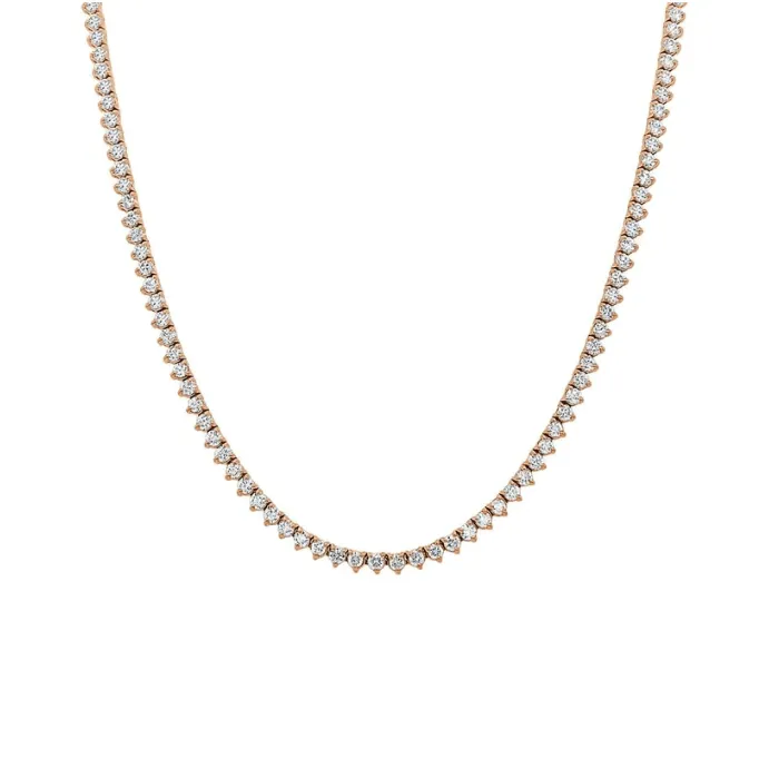 14K Gold and Diamond Tennis Necklace 3-Prong Setting