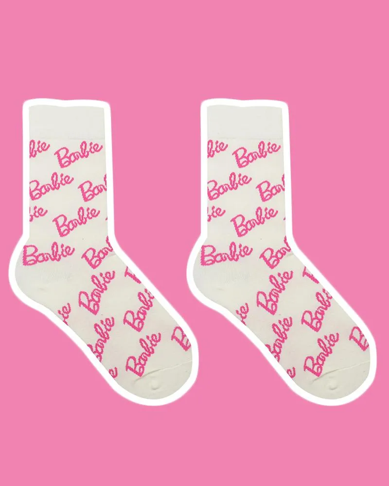 1Pair Cute Barbie Letter Print Crew Socks