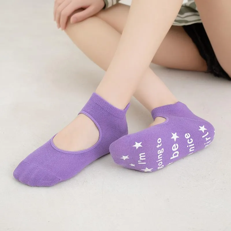 2 pair Women's Non-slip Yoga Socks Indoor Sports Fitness Socks Solid Color Dance Training Socks