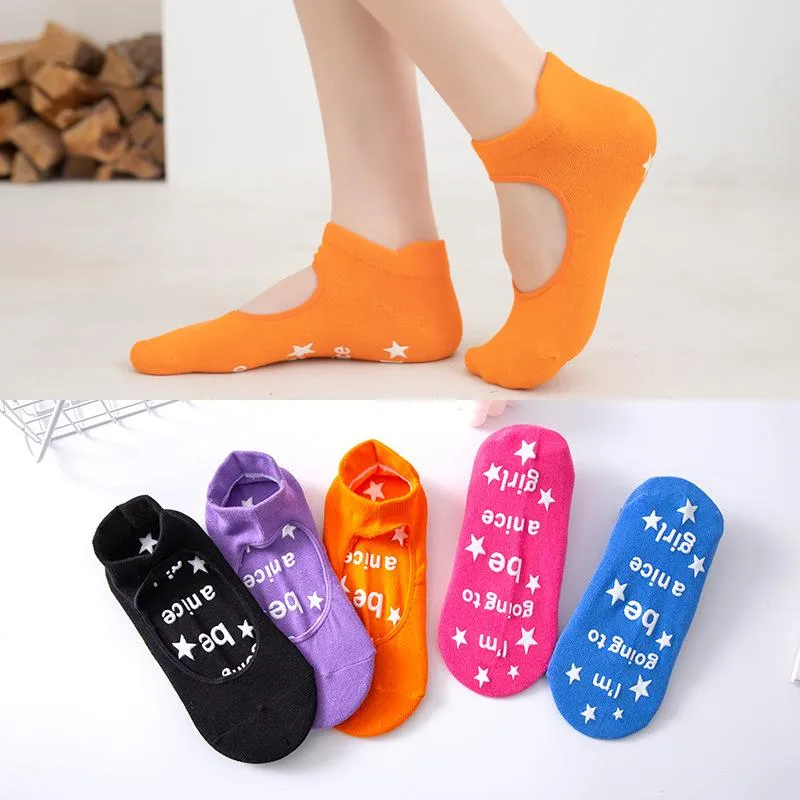 2 pair Women's Non-slip Yoga Socks Indoor Sports Fitness Socks Solid Color Dance Training Socks