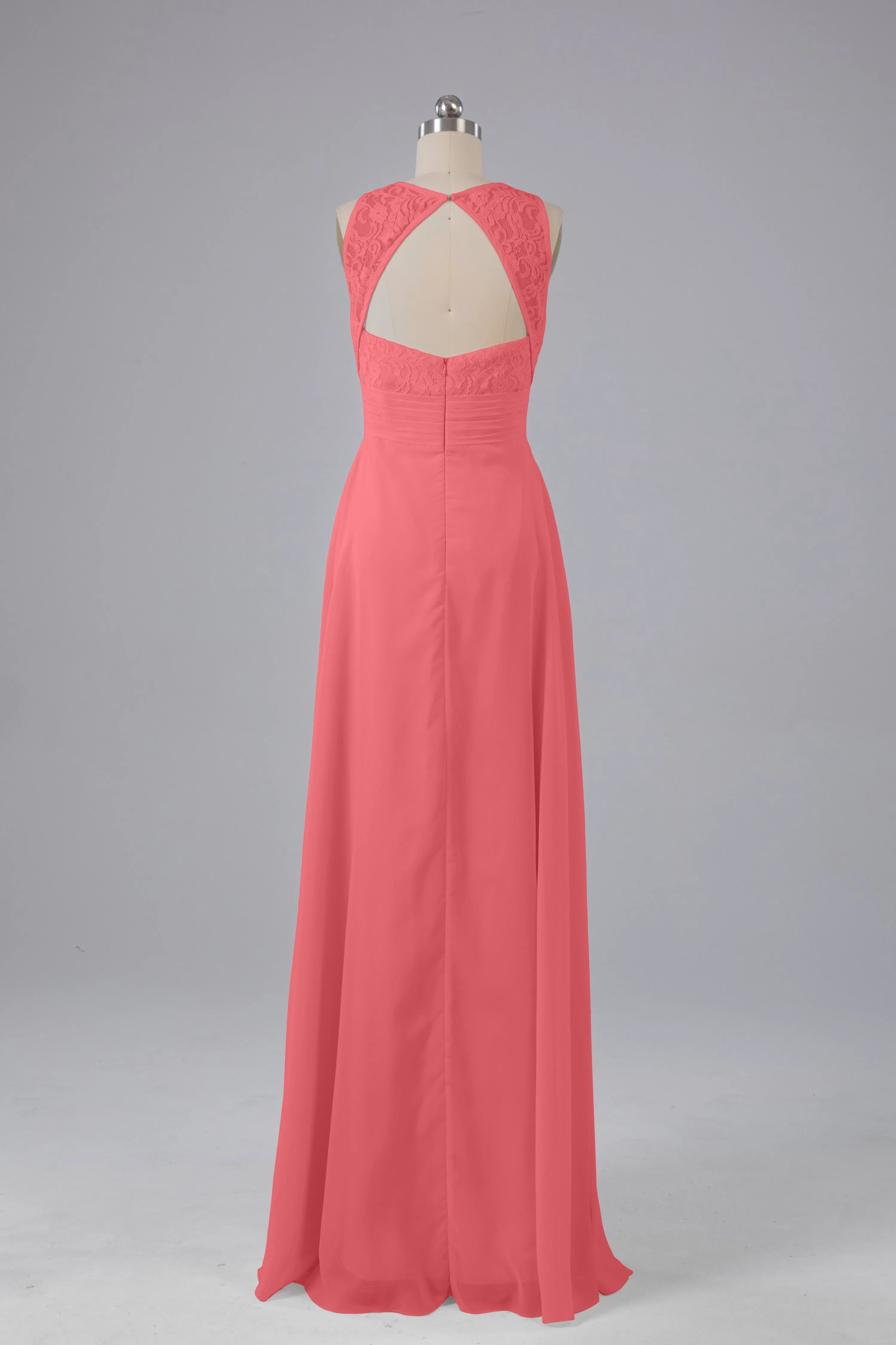 A Line Keyhole Floor Length Bridesmaid Dresses