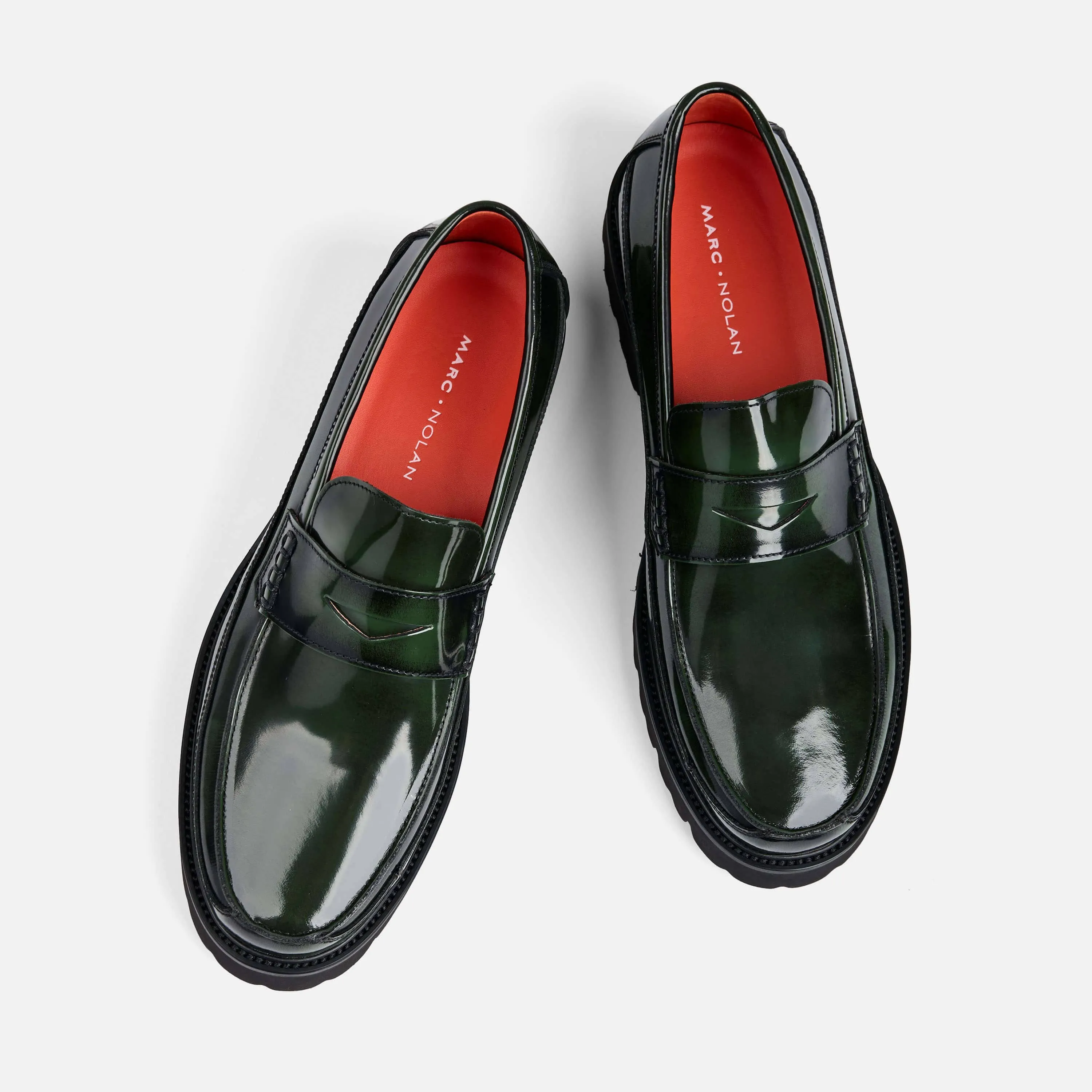 Adler Dark Green Patent Leather Penny Loafers