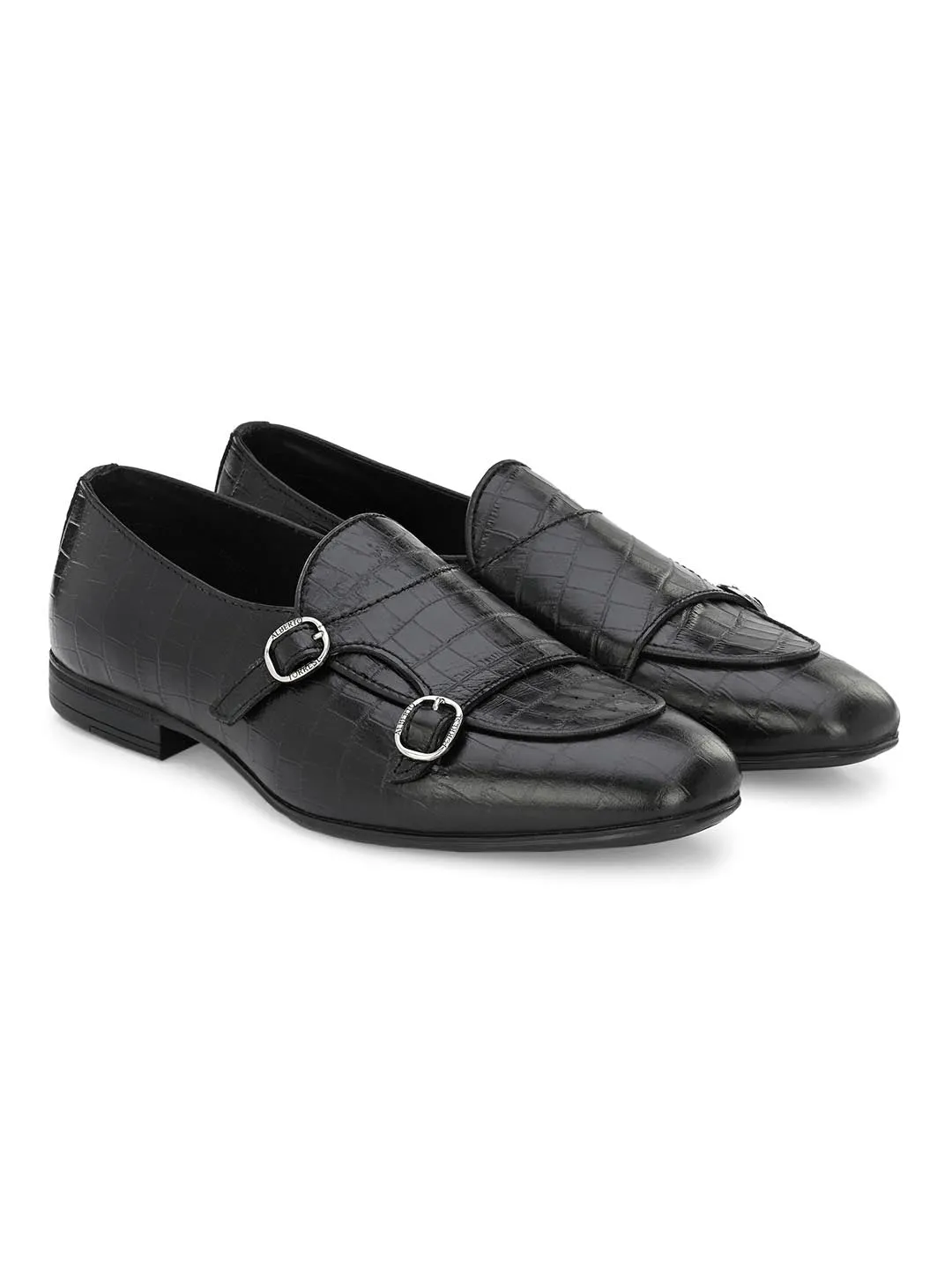 Alberto Torresi Genuine Leather Shoe Black Croco Monk Strap