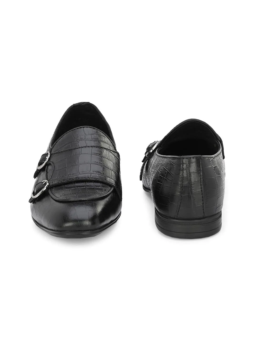 Alberto Torresi Genuine Leather Shoe Black Croco Monk Strap