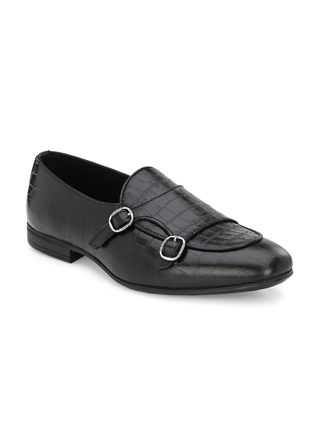 Alberto Torresi Genuine Leather Shoe Black Croco Monk Strap