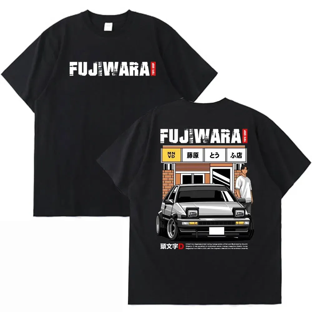 Anime Initial D Drift AE86 Racing Car T Shirt Takumi Fujiwara R34 Skyline GTR JDM Short Sleeve Men's Casual Cotton T-shirt Tops