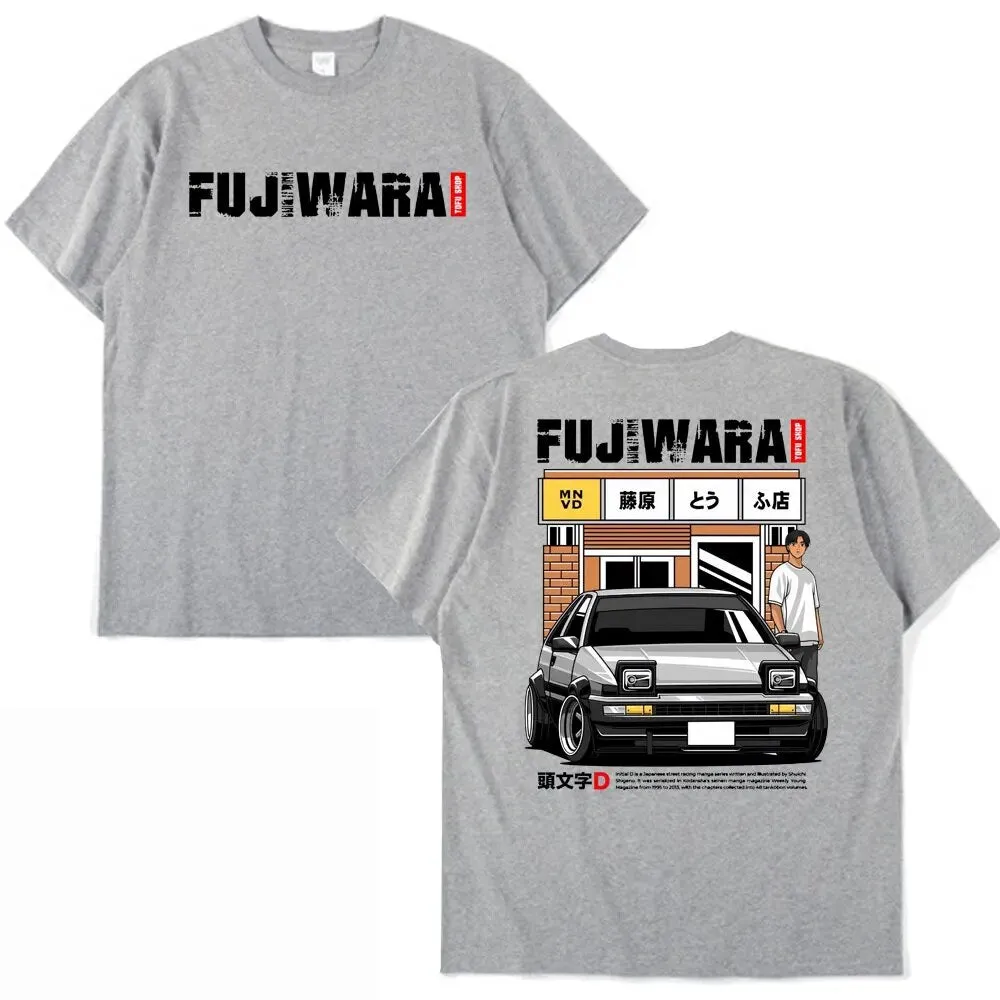 Anime Initial D Drift AE86 Racing Car T Shirt Takumi Fujiwara R34 Skyline GTR JDM Short Sleeve Men's Casual Cotton T-shirt Tops