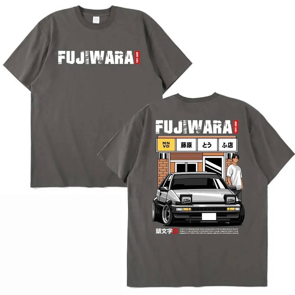 Anime Initial D Drift AE86 Racing Car T Shirt Takumi Fujiwara R34 Skyline GTR JDM Short Sleeve Men's Casual Cotton T-shirt Tops