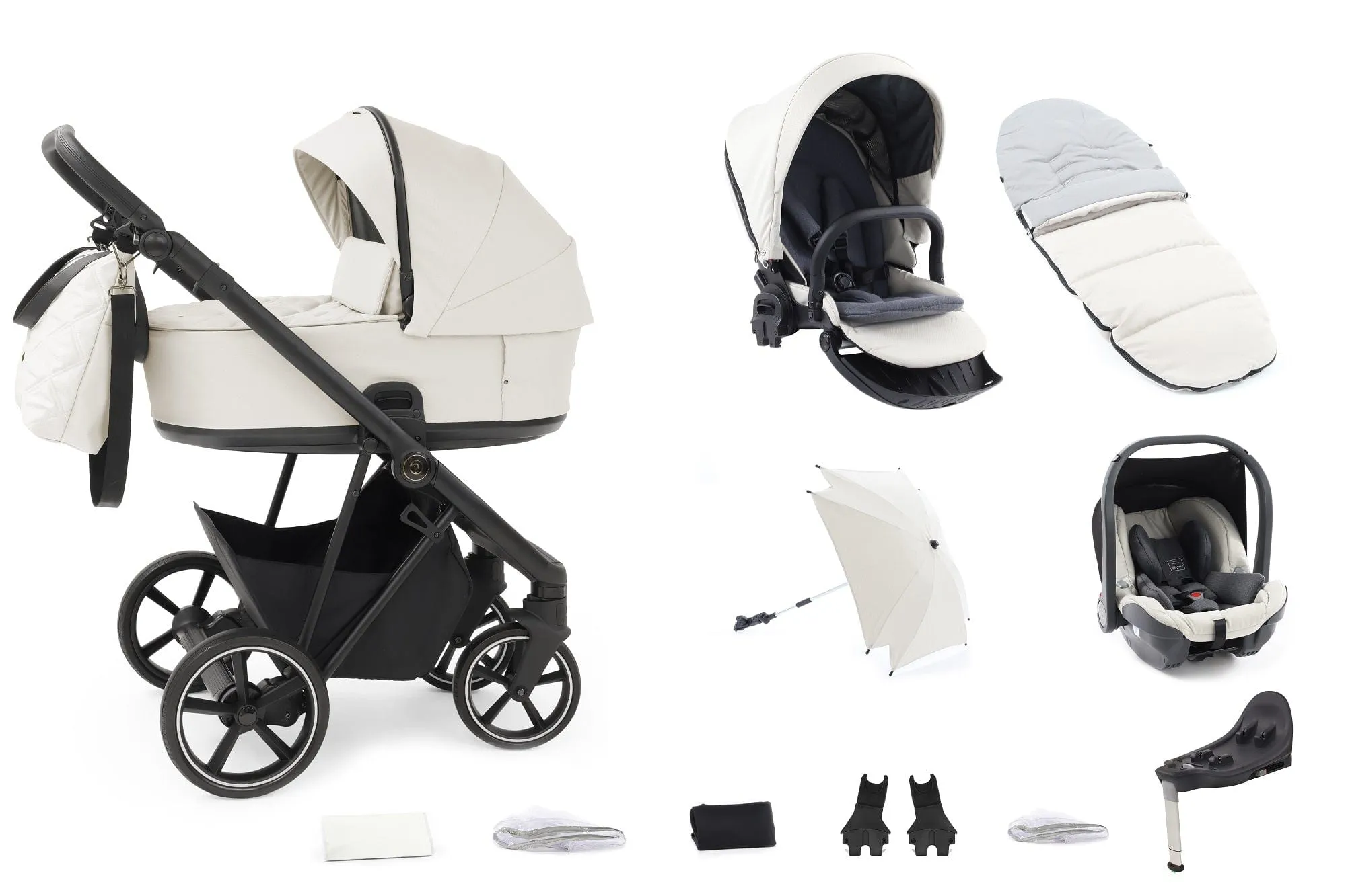 BabyStyle Prestige Vogue 13 Piece Bundle - Ivory / Black Frame / Black Leather