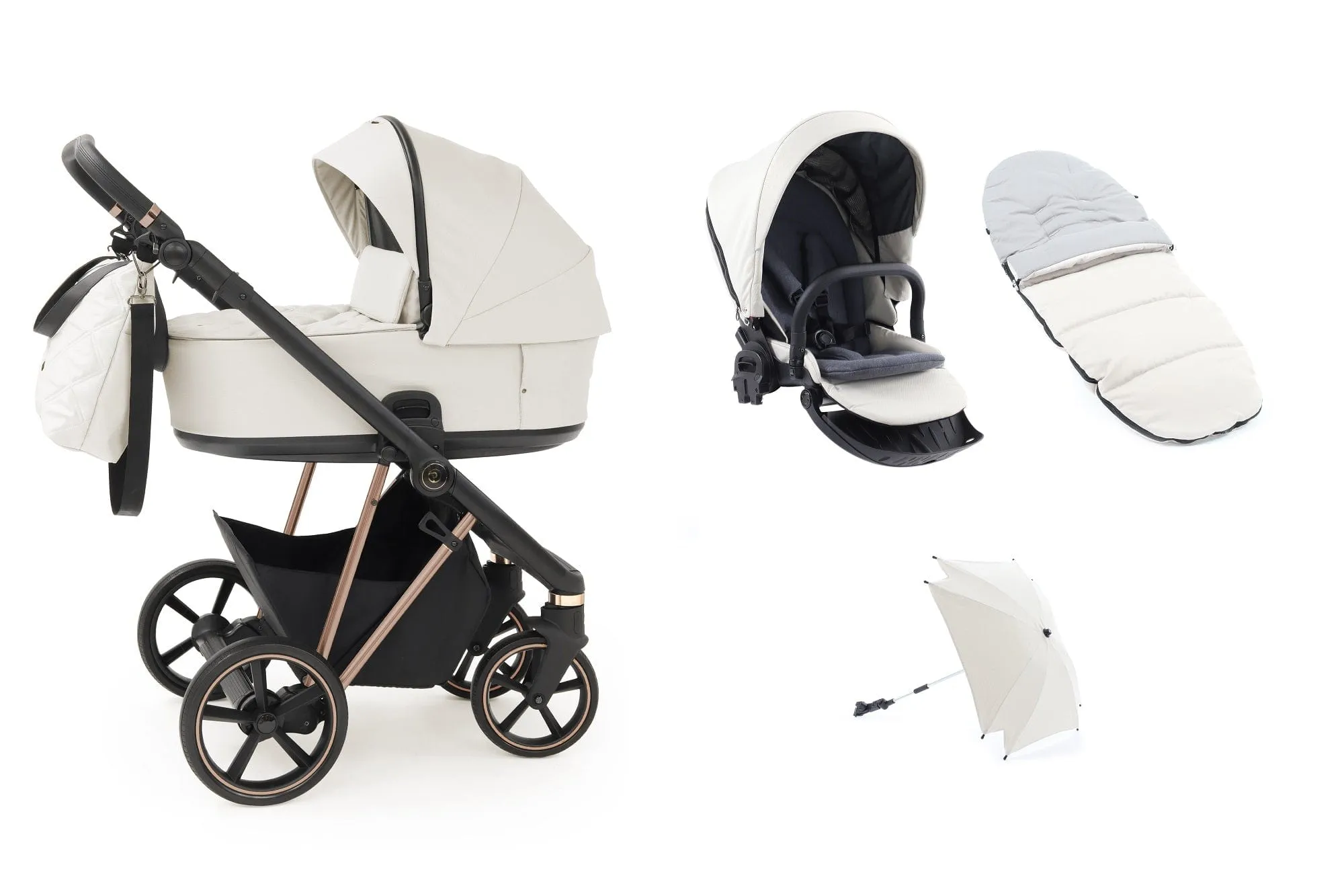 BabyStyle Prestige Vogue Pushchair - Ivory / Gold Frame / Black Leather