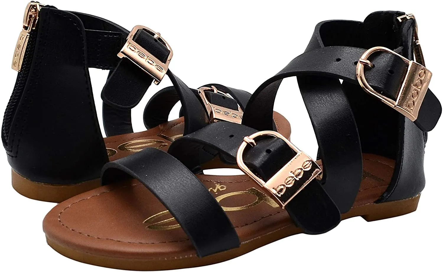 bebe Girls Big Kid Strappy Gladiator Sandal with Buckle Straps Open Toe Shoes