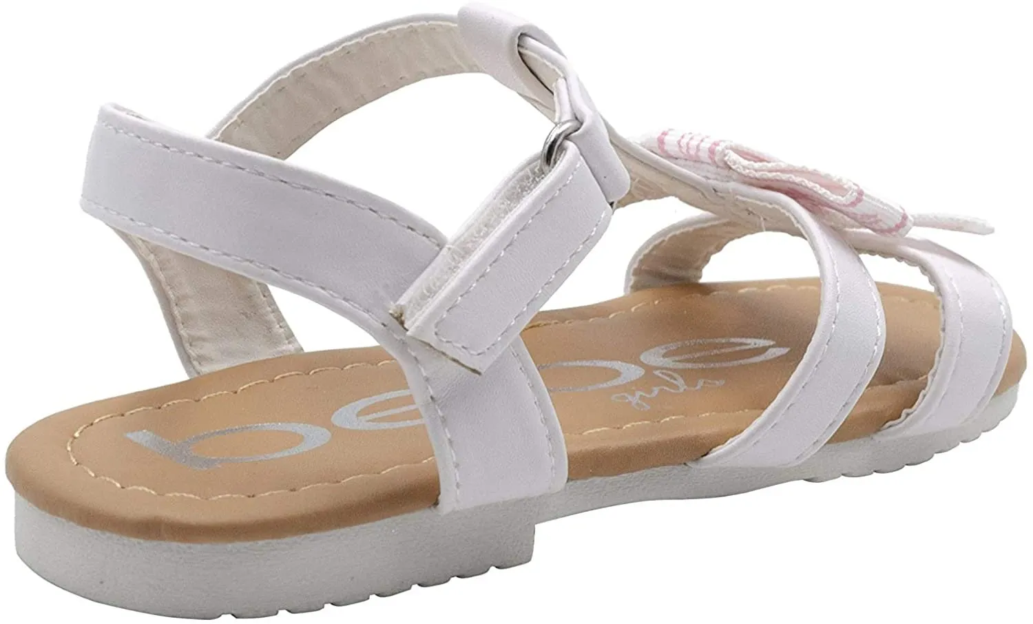 bebe Toddler Girls' Little Kid Slip-On Strappy Sandals with Bow and Ankle Strap, Open-Toe Flat Fashion Summer Shoes