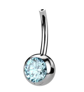 Bezel Aqua CZ Titanium Threadless Belly Button Ring Base