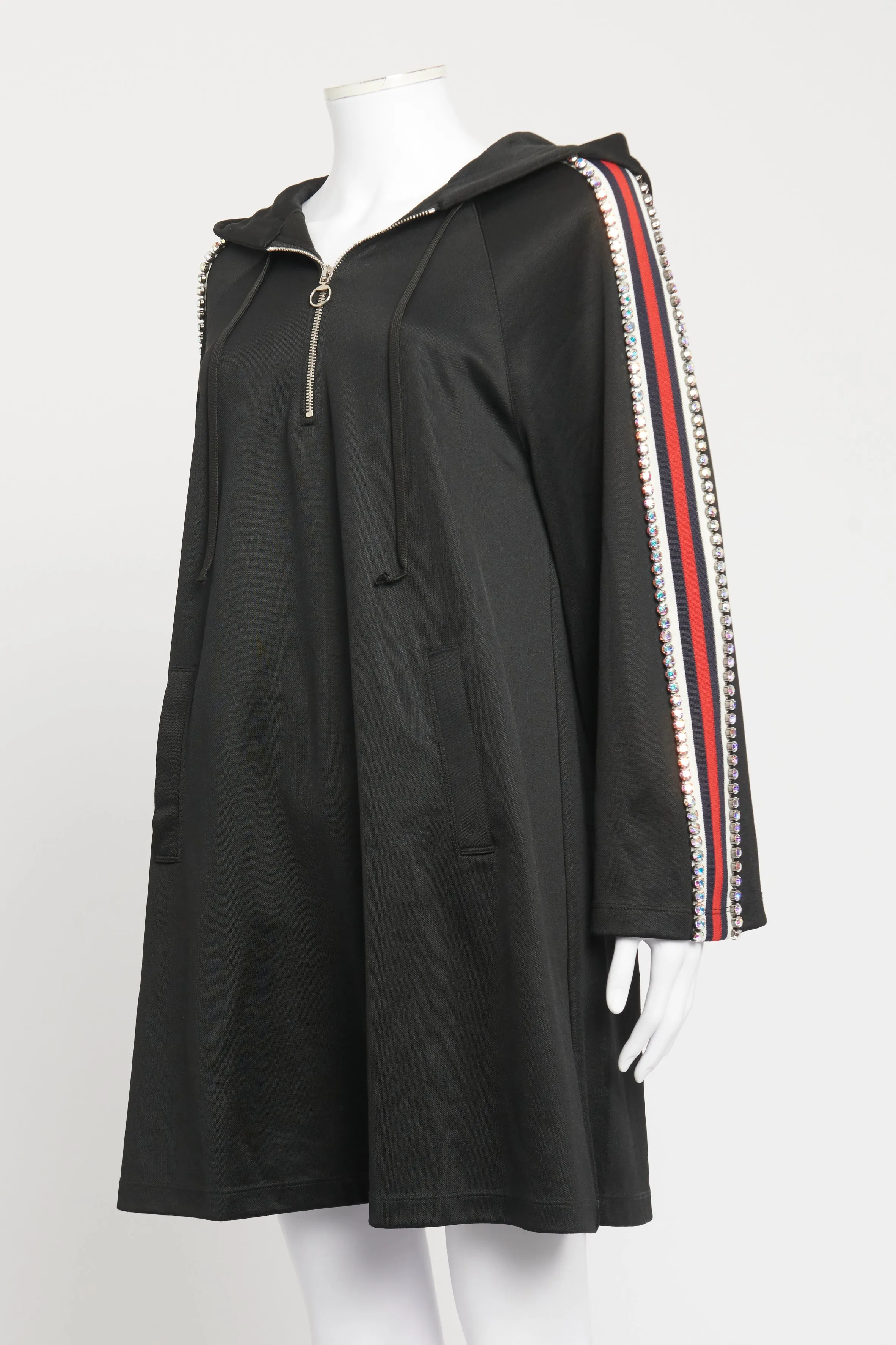 Black Crystal Trim Preowned Hoodie Dress