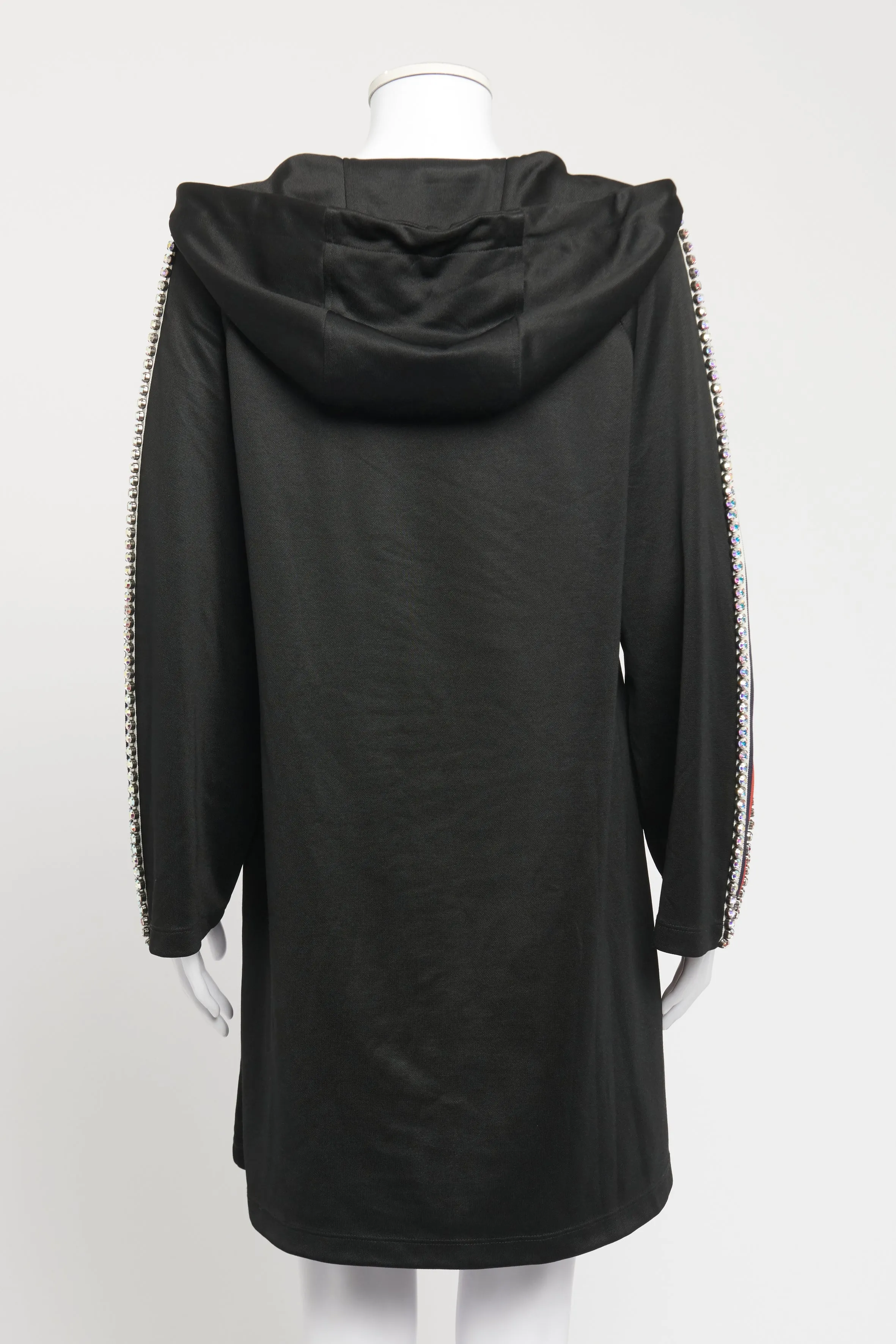 Black Crystal Trim Preowned Hoodie Dress