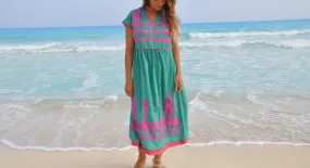 Boho Huipil dress, Bohemian embroidered tunic dress, Green summer dress, women tunic dress, Summer vacation dress, resort wear women dress