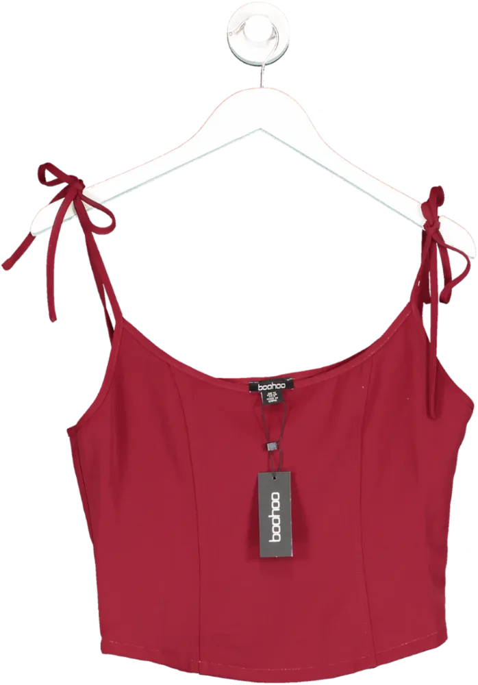 boohoo Red Tie Shoulder Seam Detail Cami UK 12