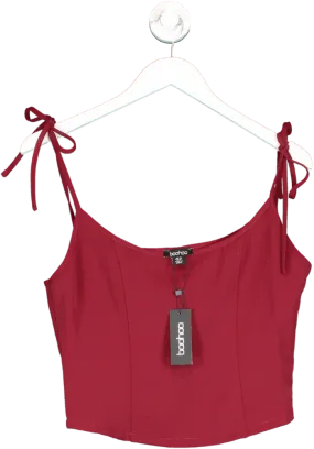 boohoo Red Tie Shoulder Seam Detail Cami UK 12