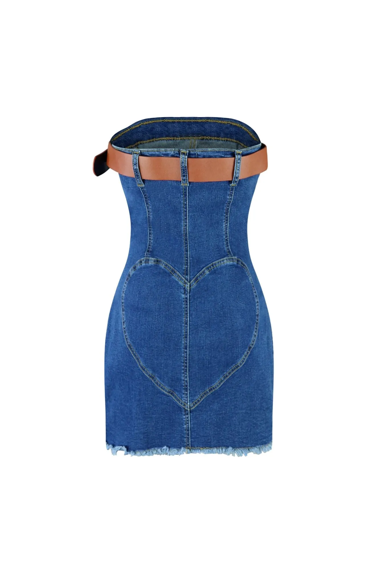 Bottoms Up Belted Denim Tube Dress