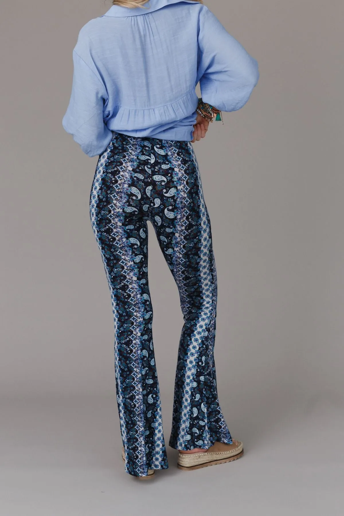 Cher Printed Flare Pants - Navy