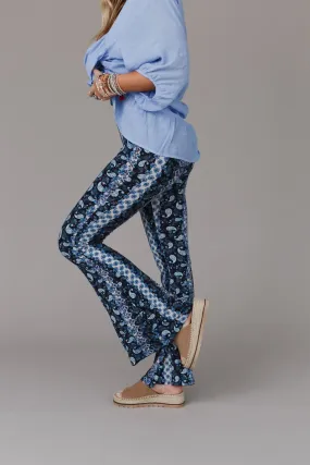 Cher Printed Flare Pants - Navy