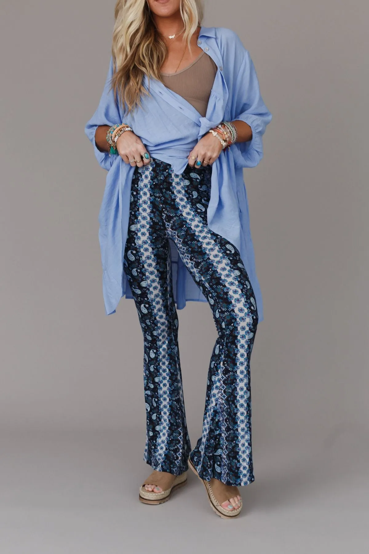 Cher Printed Flare Pants - Navy