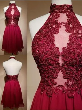 Chiffon Burgundy Homecoming Dress Cheap Lace Homecoming Dress ER256