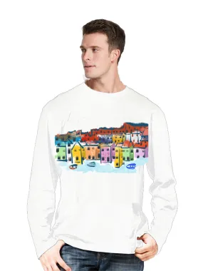 Cinque Terre-Italy Ashore Travel Shirts-  Series No. 233001 Artist Handpaint Long Sleeve Shirt EU Size 100% Cotton  High Quality Gifts Tops