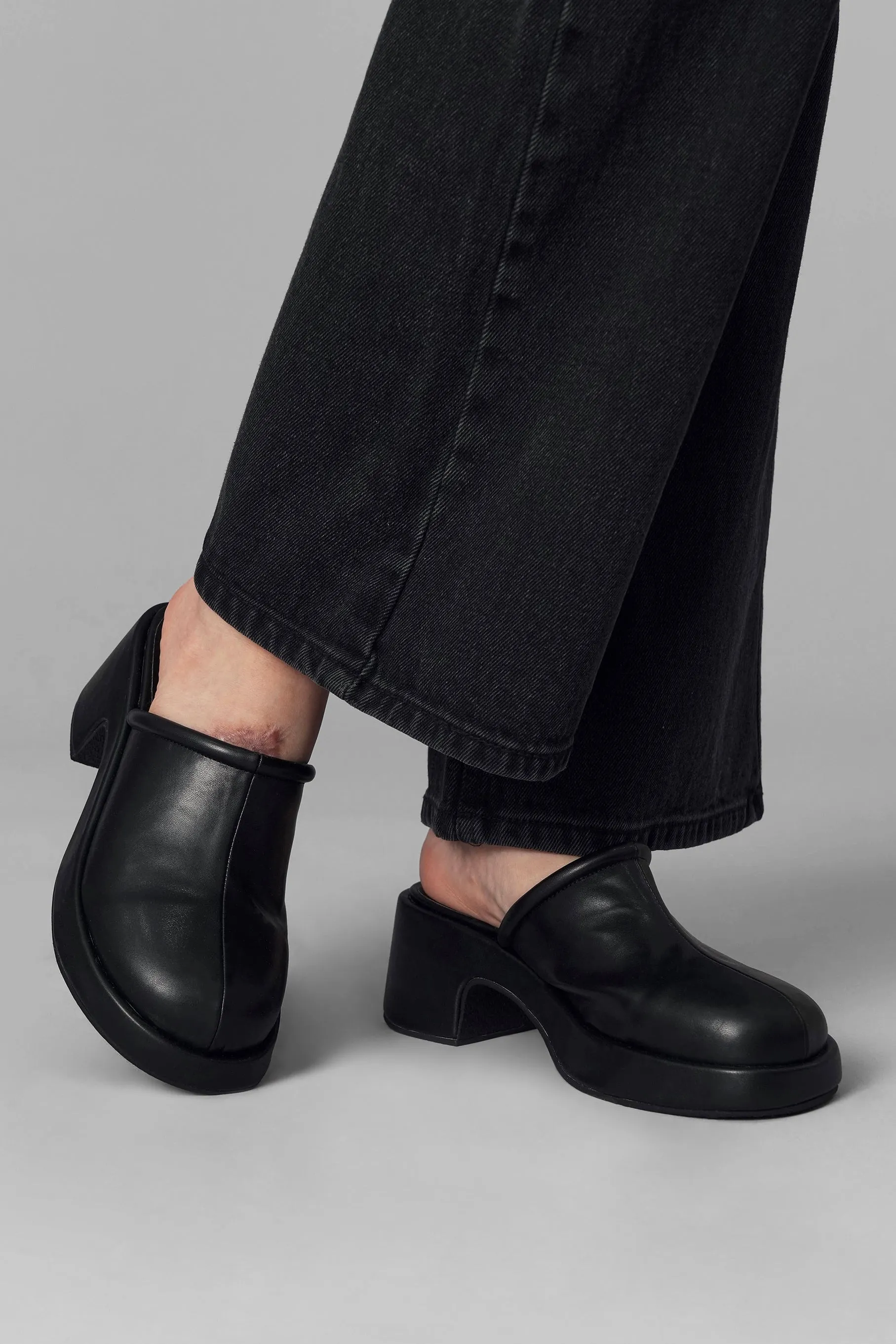 Faux Leather Heeled Clog, Black