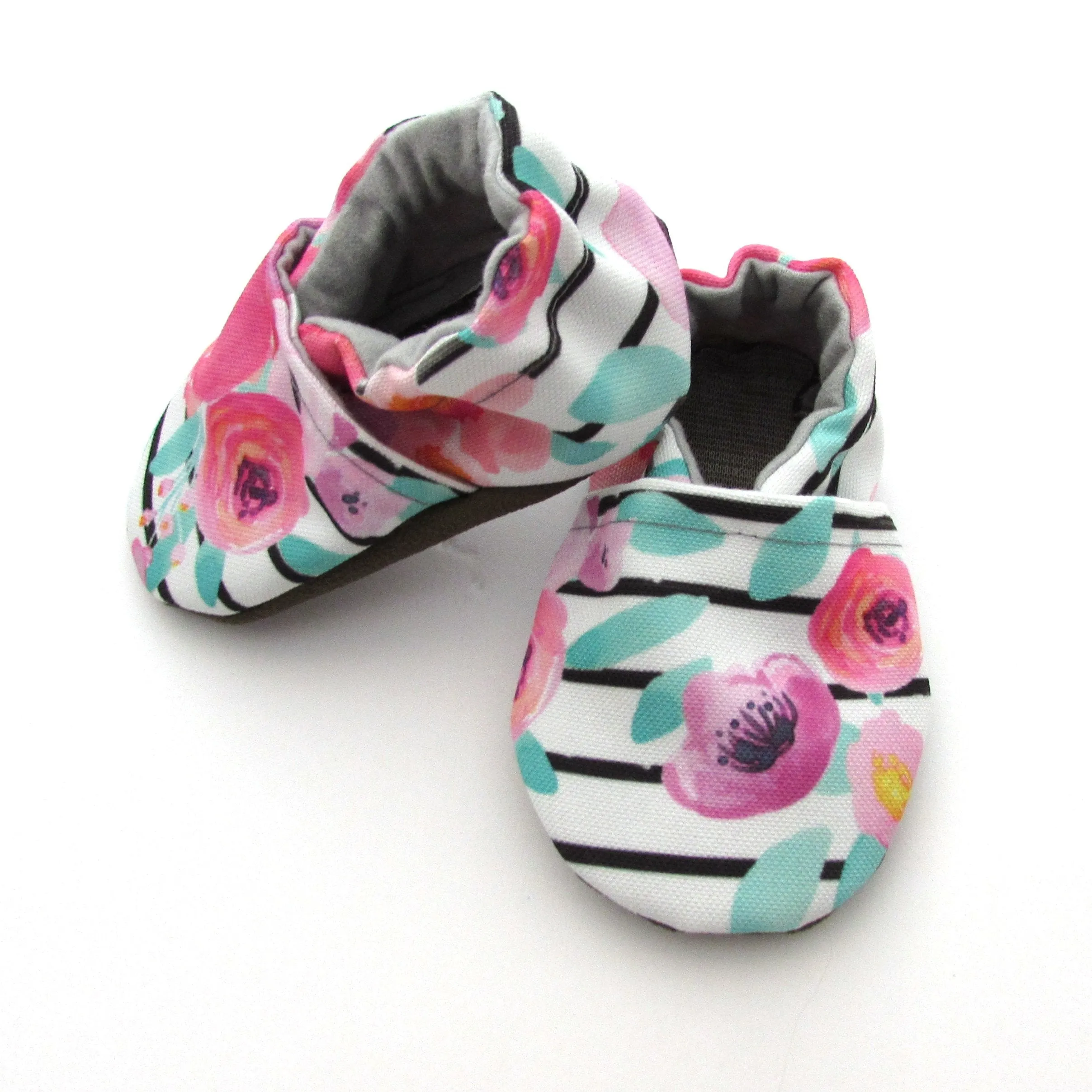 Floral Stripe Eco-Canvas Baby Shoes