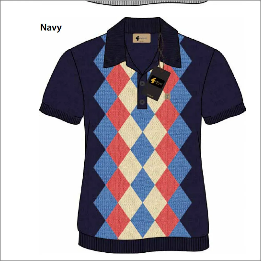 Gabicci Vintage Pablo Navy Pattern Polo Top*