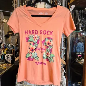 HARD ROCK CAFE Peach V Neck "Tampa" Tee XS