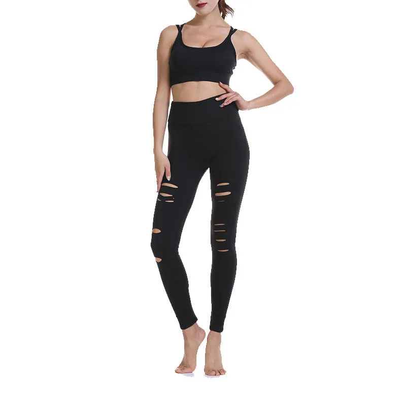 Haute Edition Women's Cutout Ripped High Waist Leggings With Tummy Control