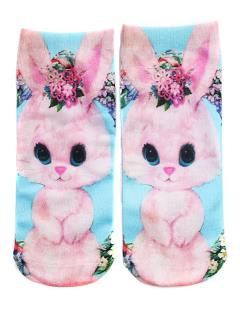 Kawaii Pastel Bunny Printed Socks