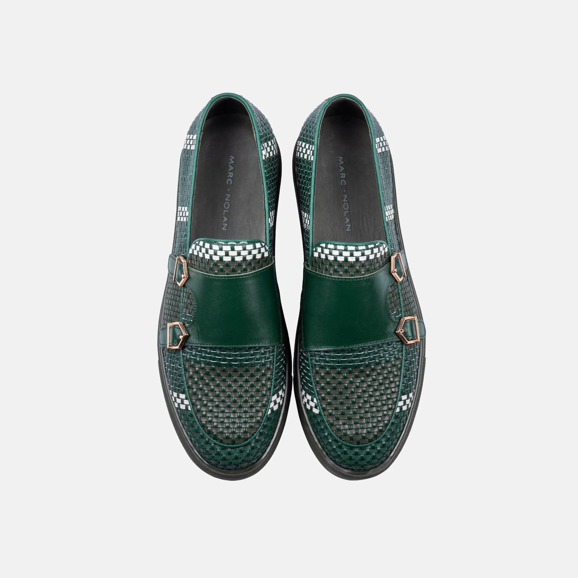 Kyler Seaweed Woven Leather Monk Strap Sneakers