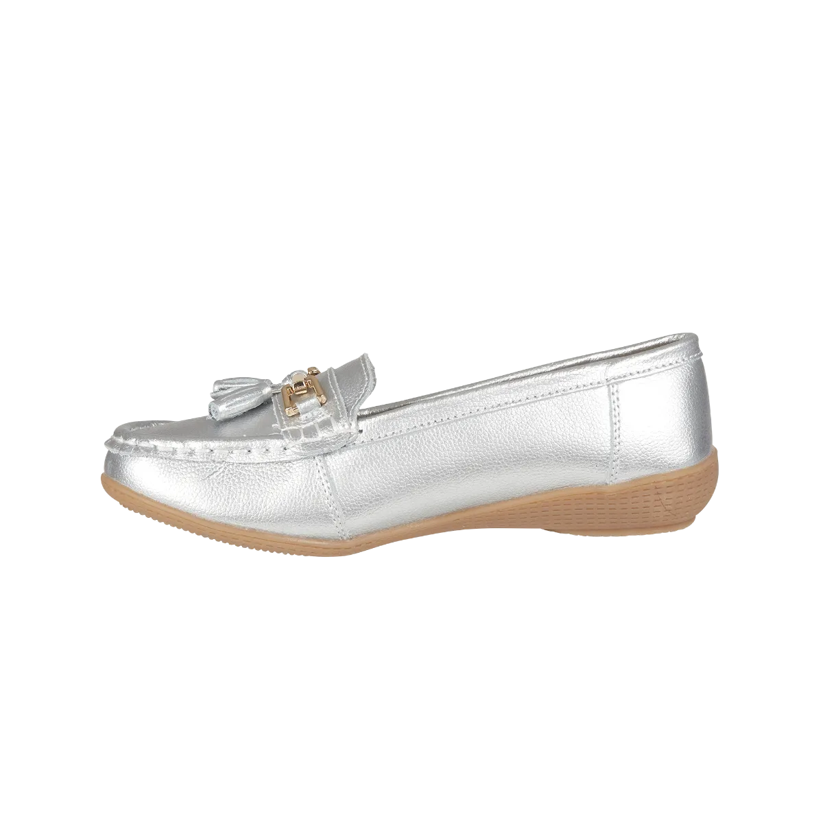 Ladies Leather Slip on Silver Shoes Nautical Flat Jo & Joe