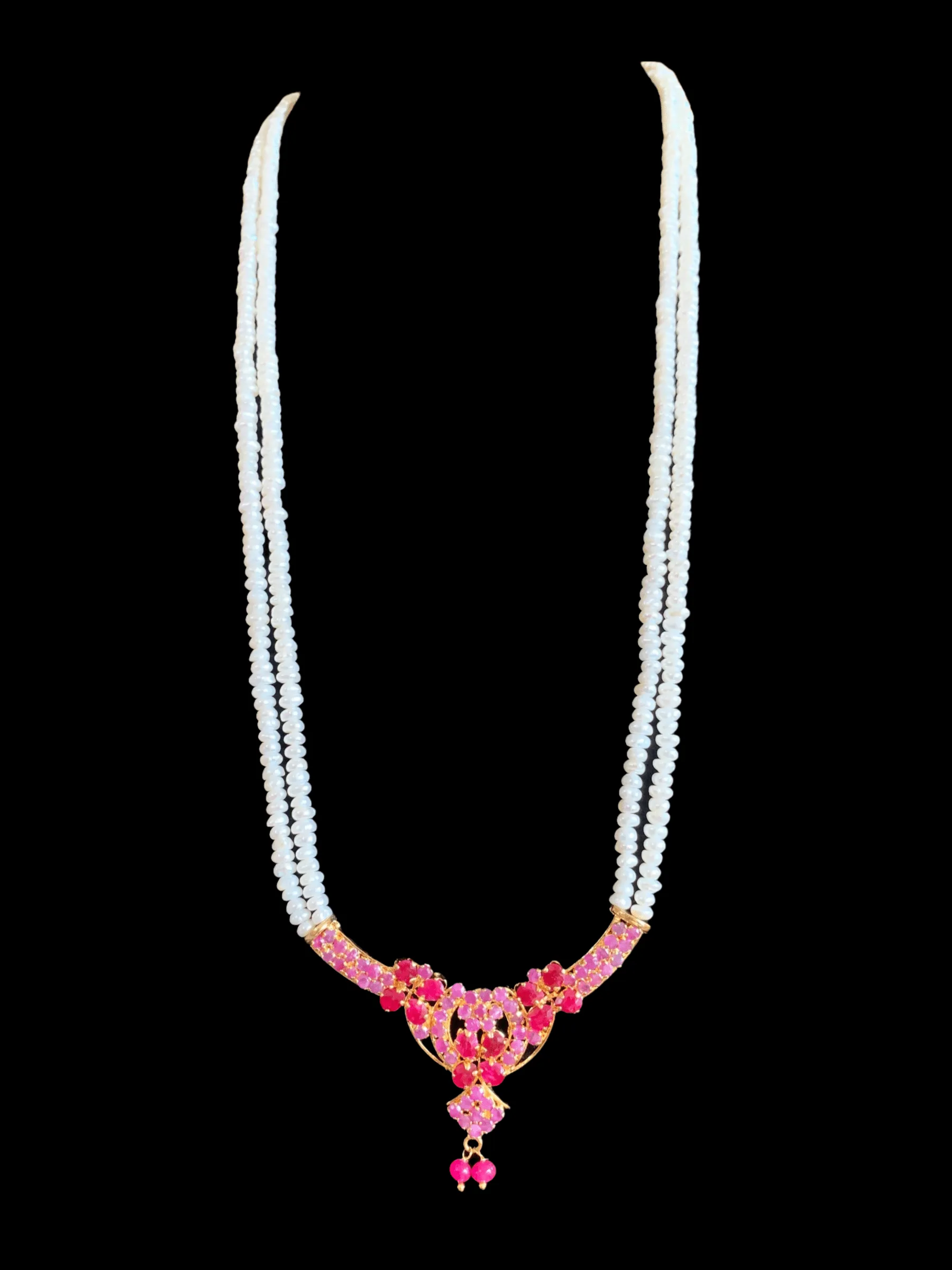 LN134  Ruby long  necklace  set in fresh water pearls ( READY TO SHIP )