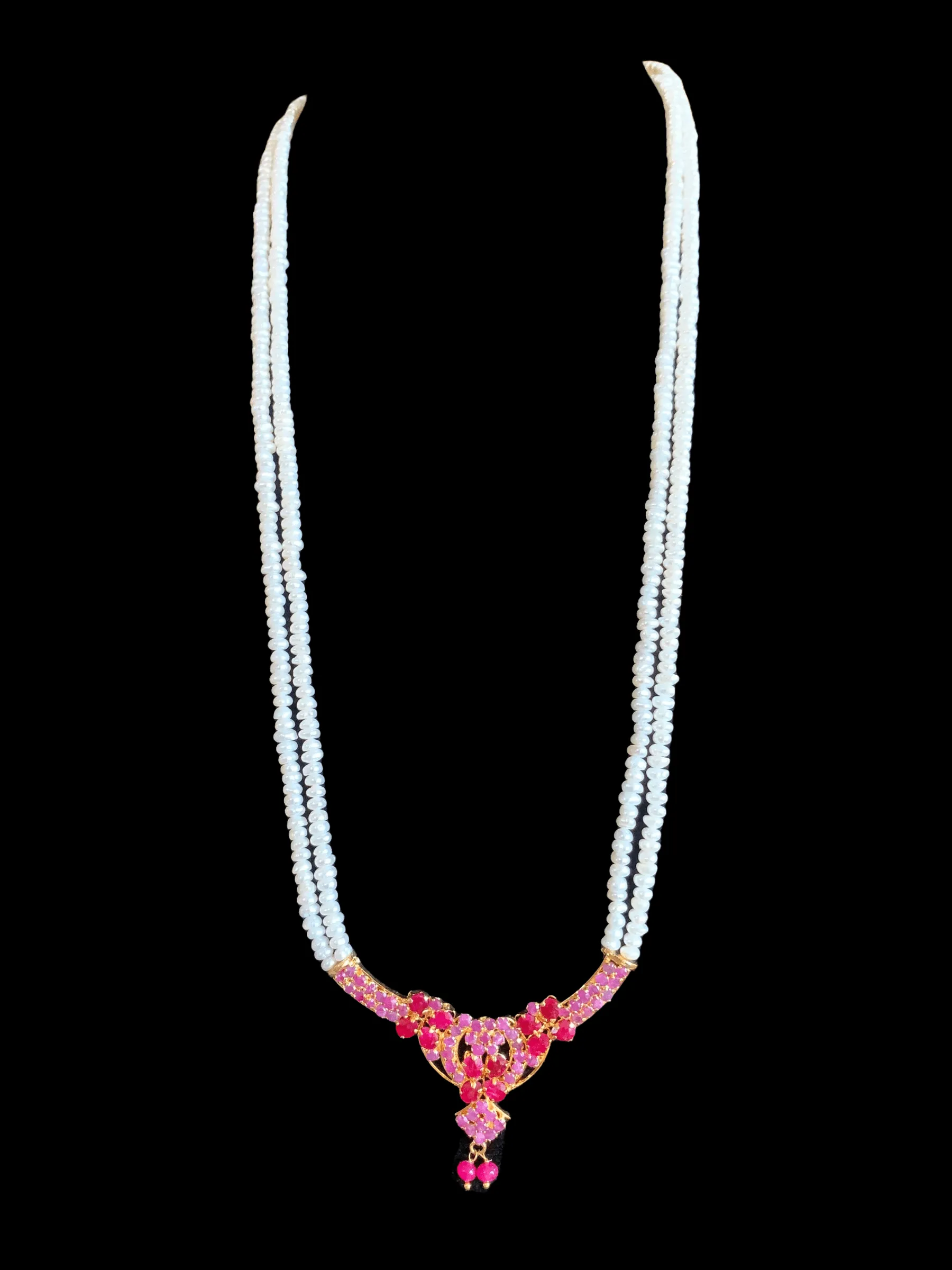 LN134  Ruby long  necklace  set in fresh water pearls ( READY TO SHIP )