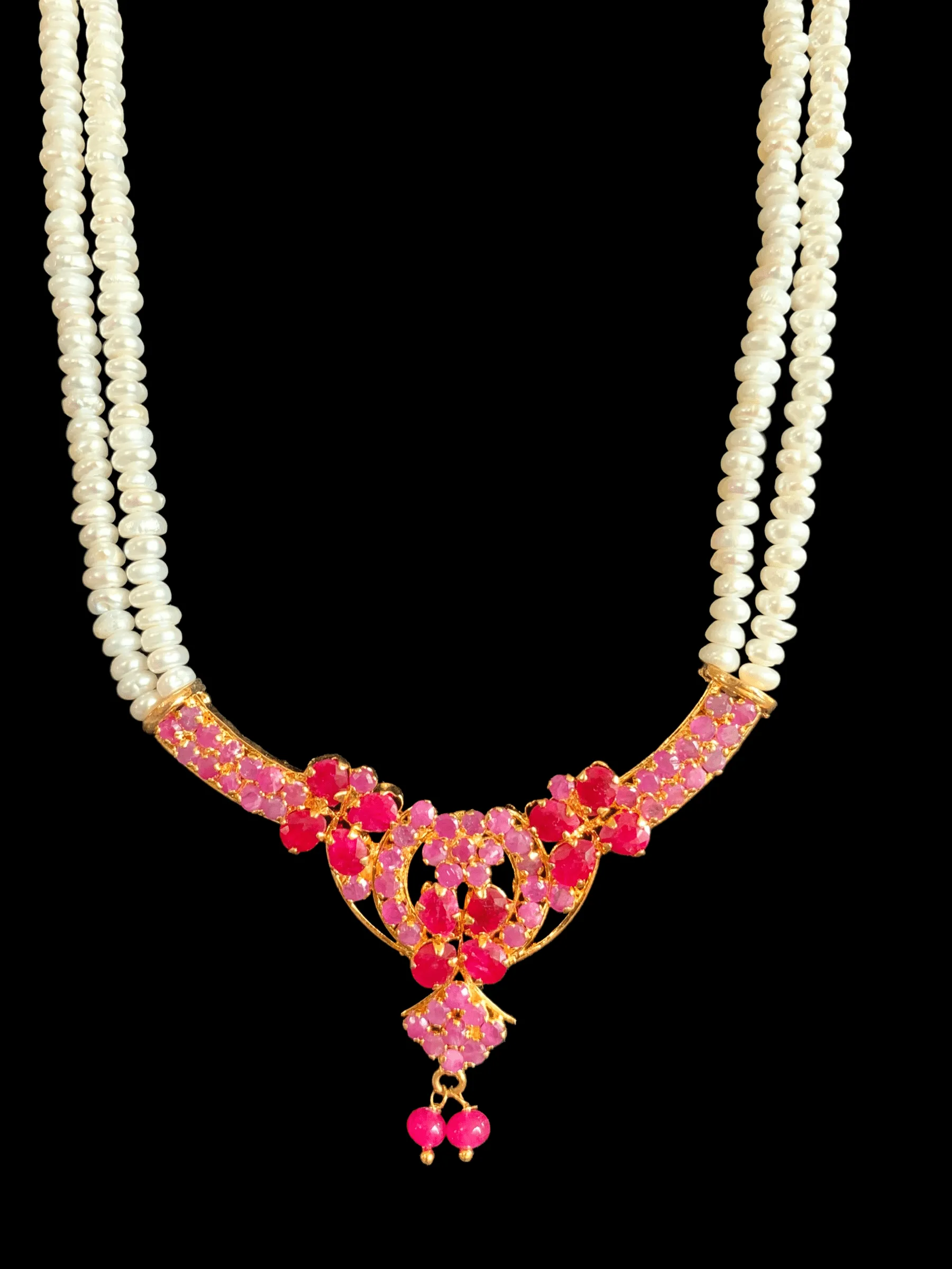 LN134  Ruby long  necklace  set in fresh water pearls ( READY TO SHIP )