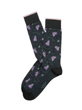 Marcoliani Pima Cotton Charcoal Floral Socks