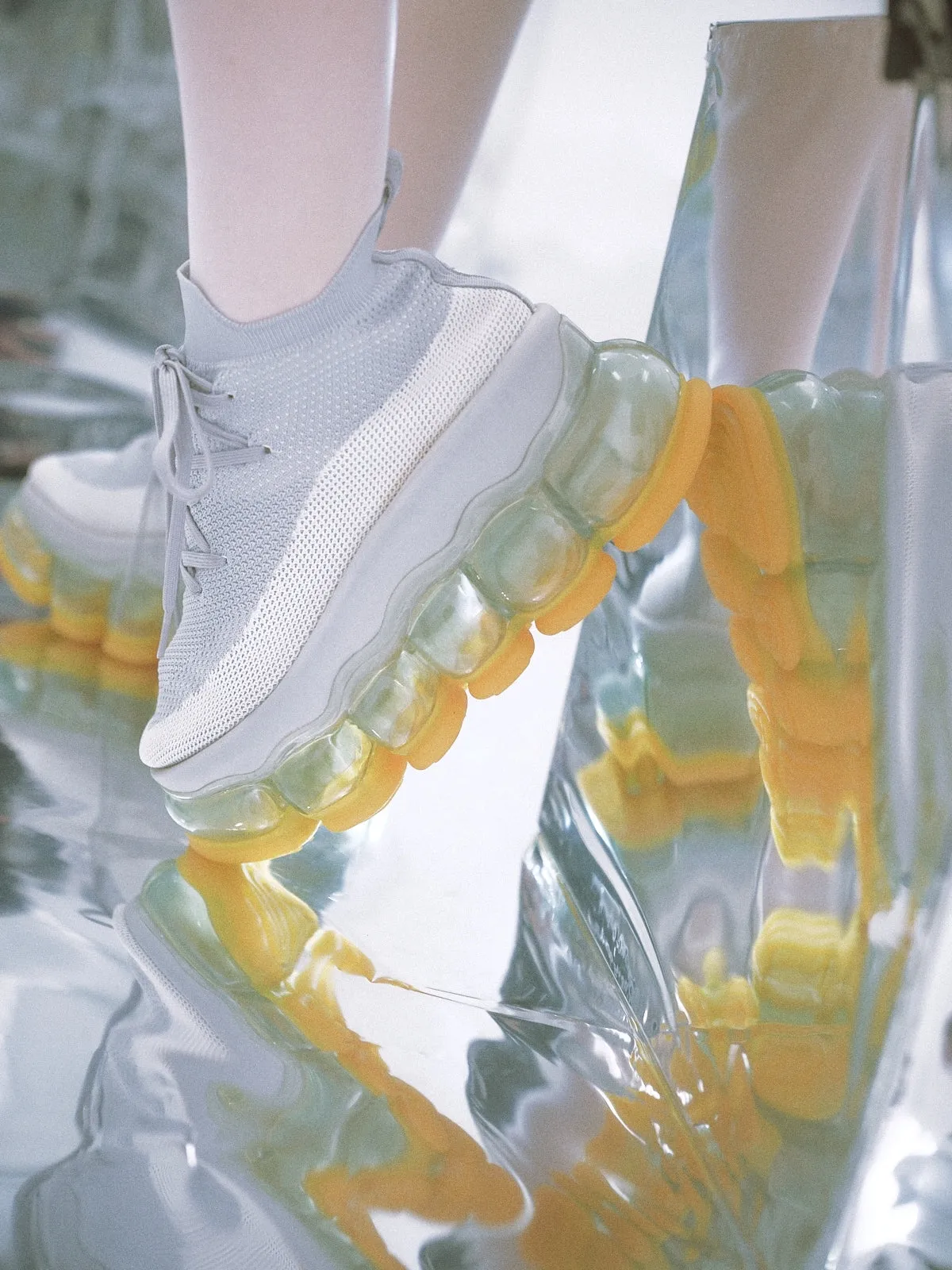 New "Jewelry" High Shoes / Yellow Gray