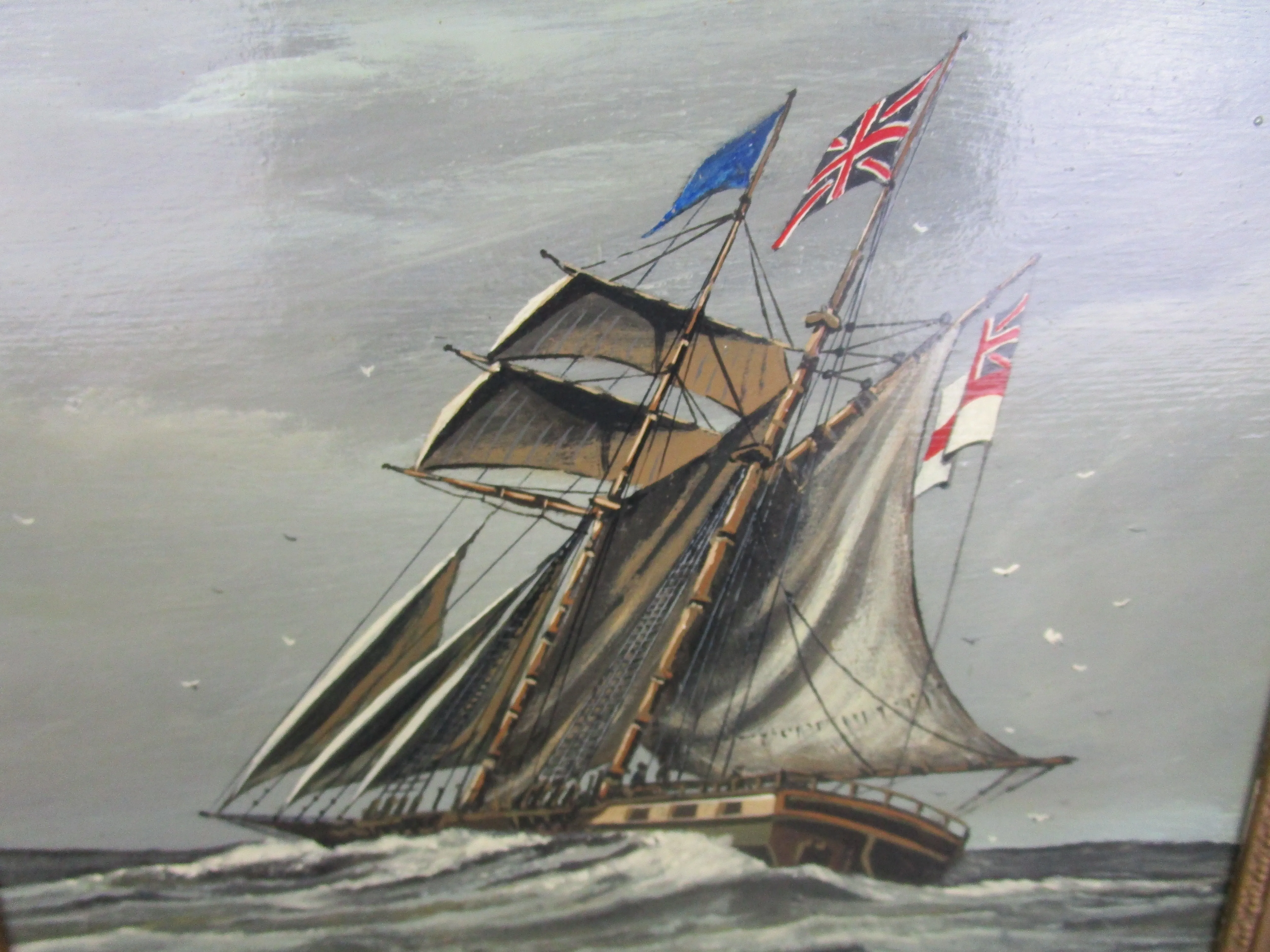 Oil On Board Of A Clipper Vintage 20th Century