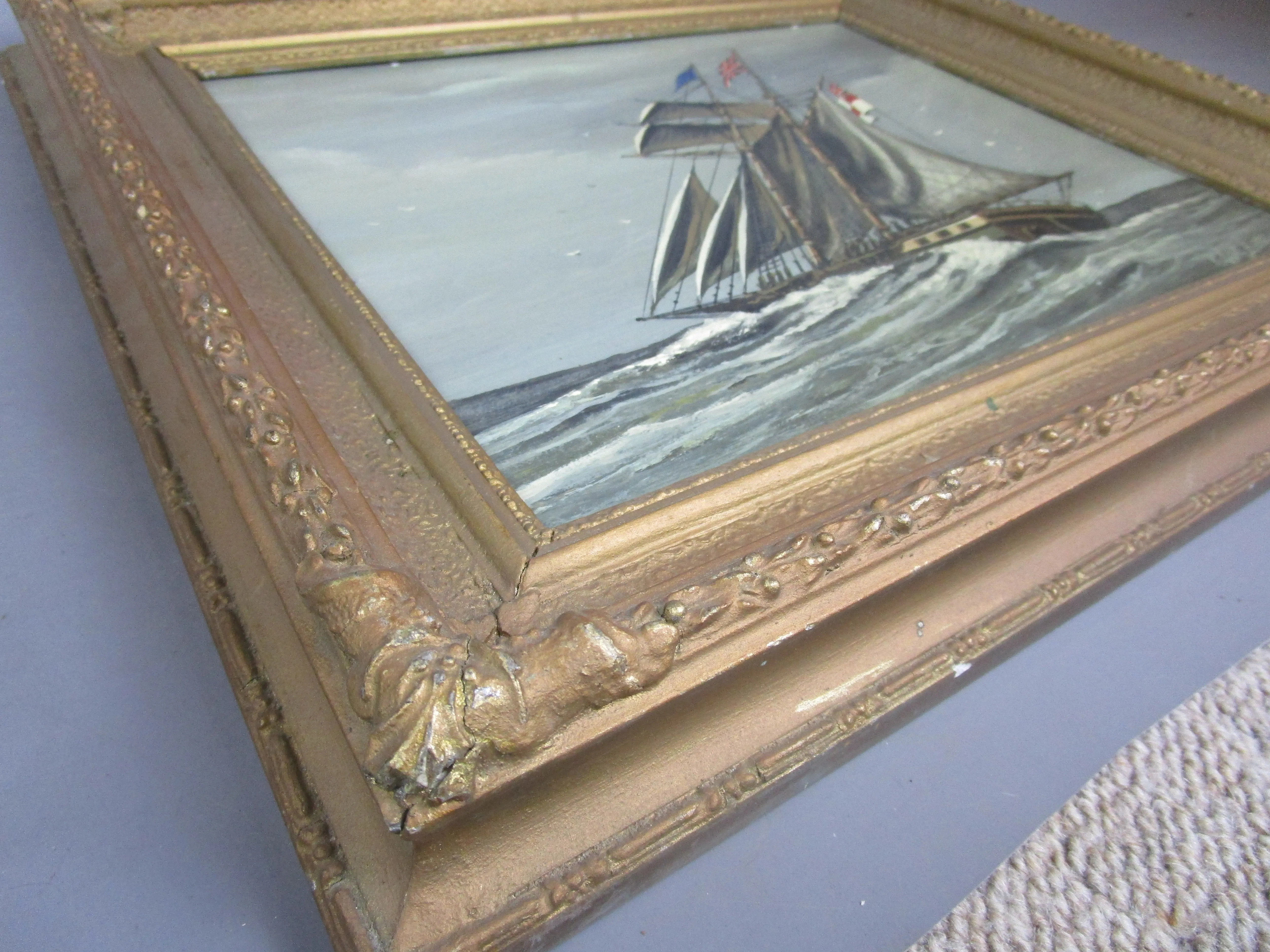 Oil On Board Of A Clipper Vintage 20th Century