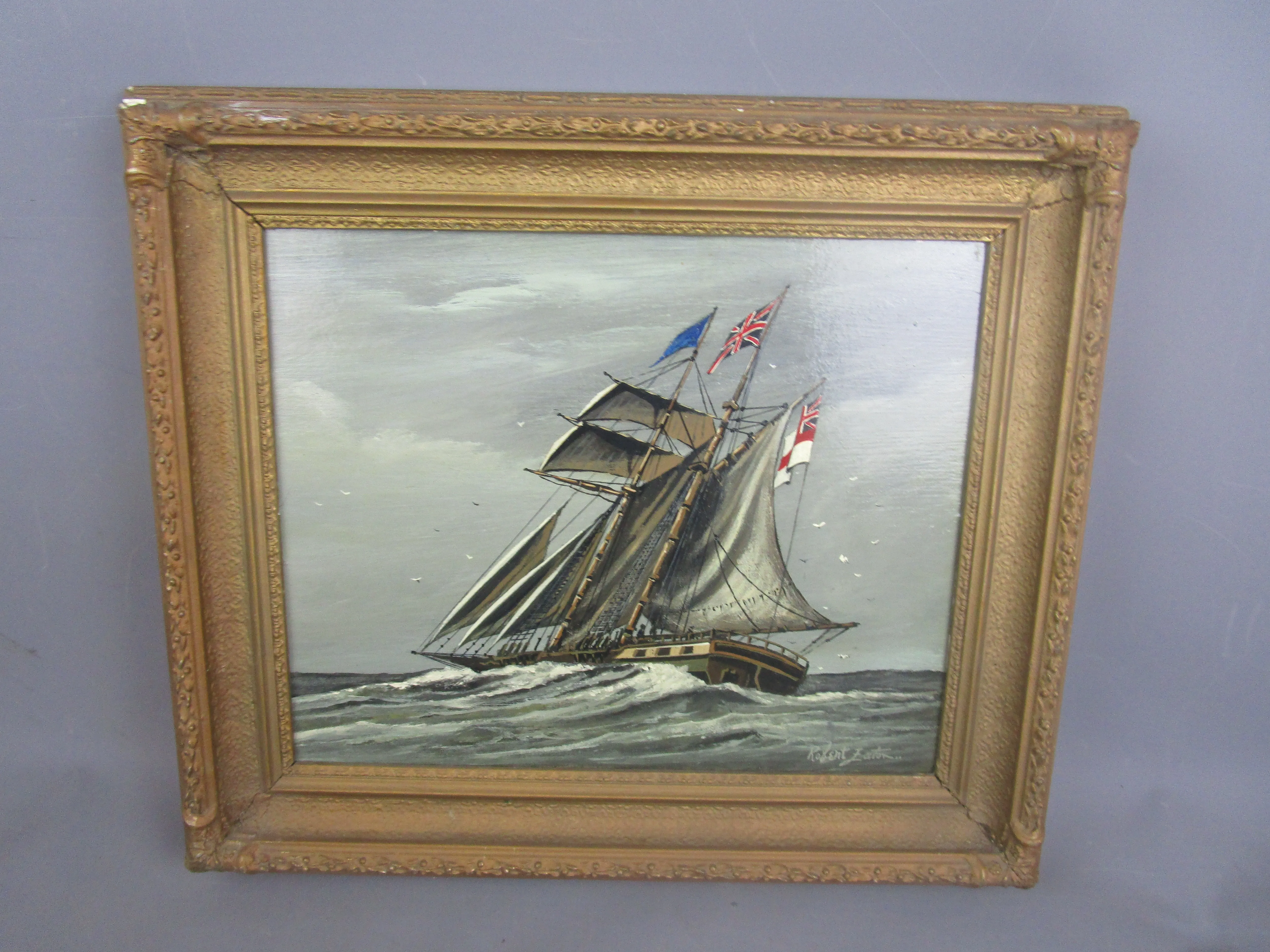 Oil On Board Of A Clipper Vintage 20th Century