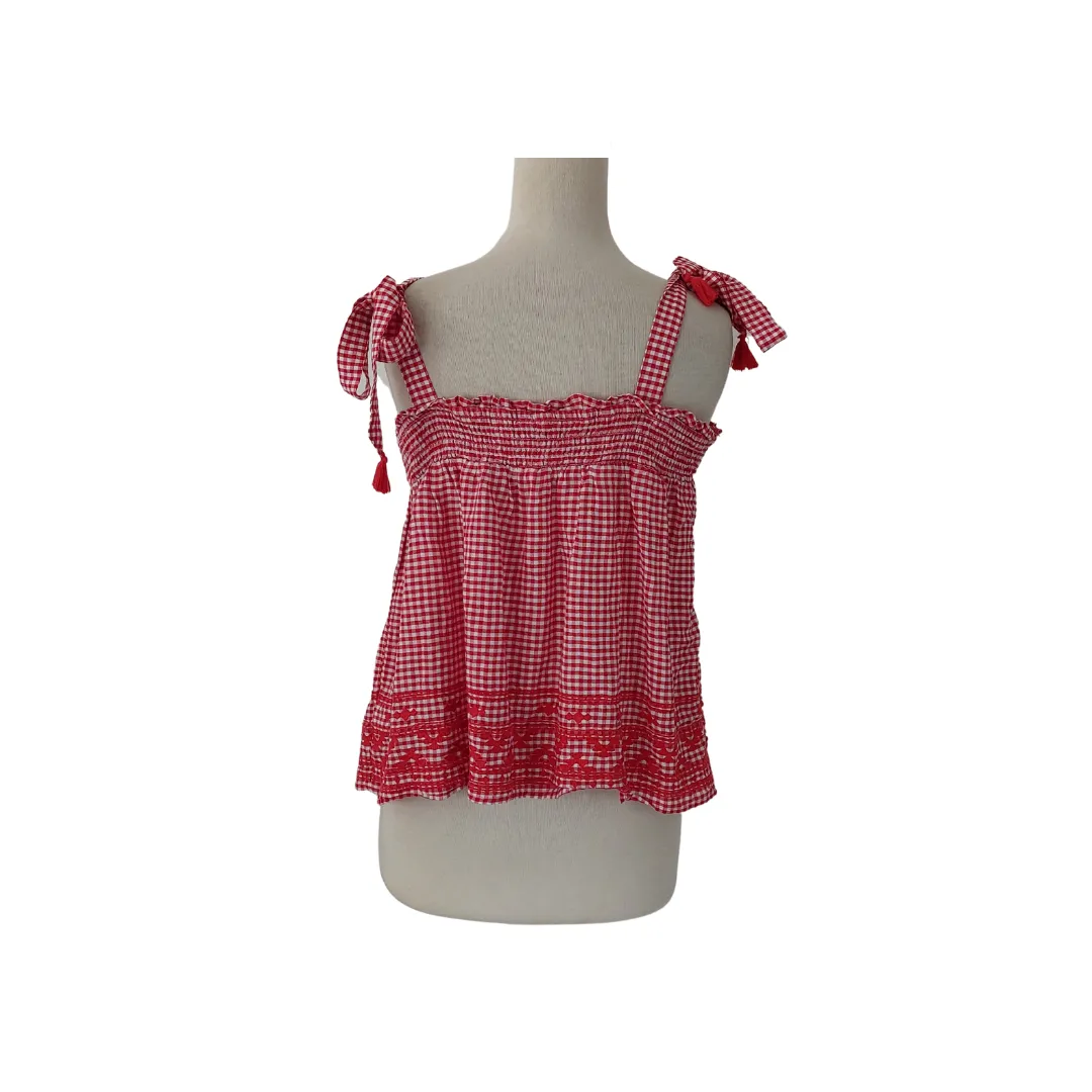 Old Navy Red & White Square-Print Tie-Up Straps Top | Like New |