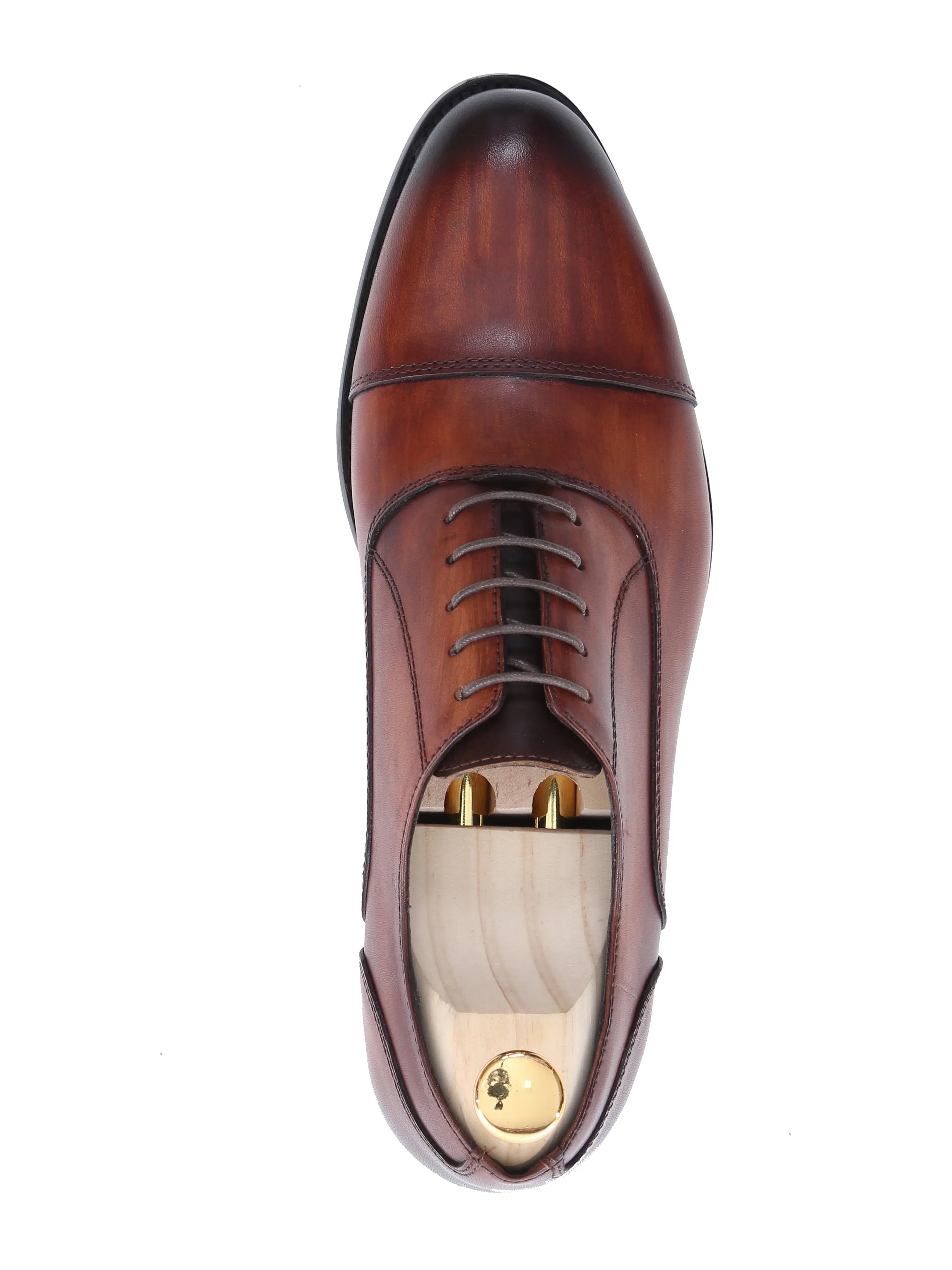 Oxford Cap Toe - Cognac Tan Lace Up (Hand Painted Patina)