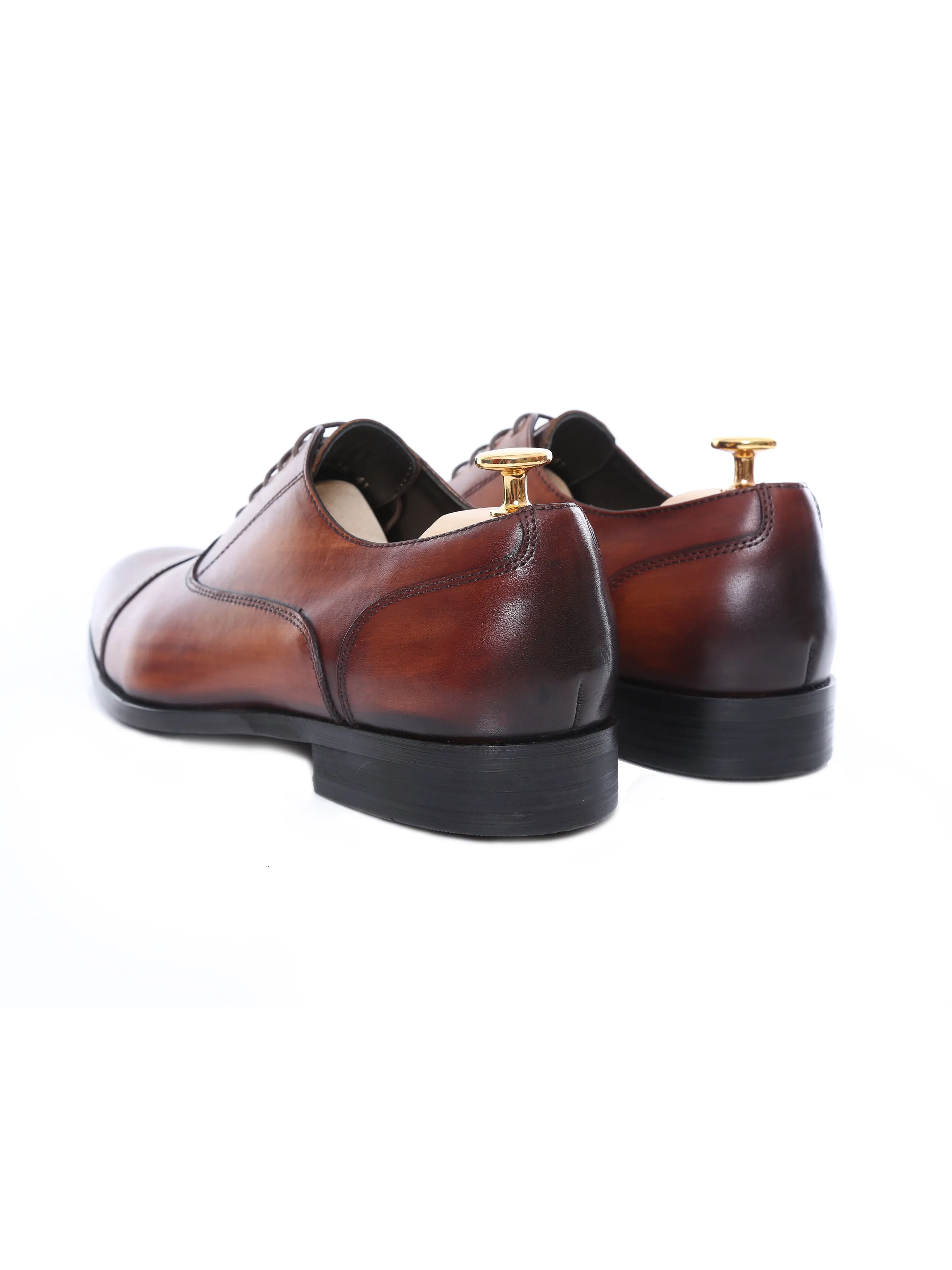 Oxford Cap Toe - Cognac Tan Lace Up (Hand Painted Patina)