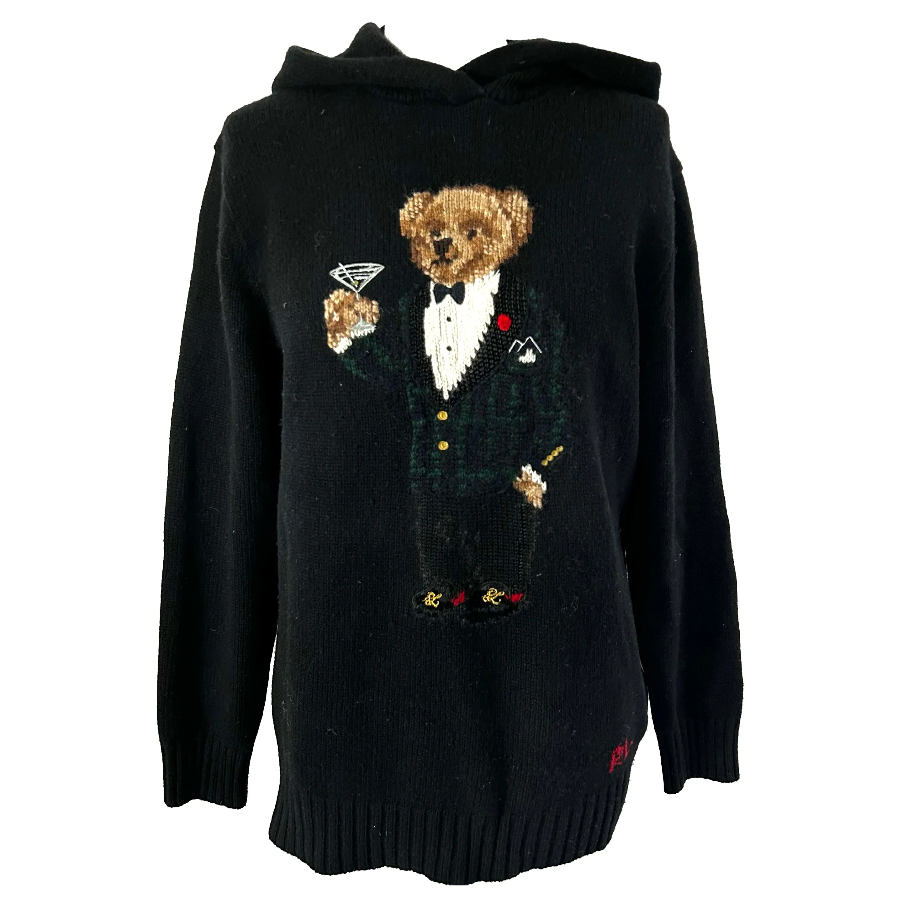 Polo Ralph Lauren  549 Black Wool & Cashmere Bear Hooded Sweater XS